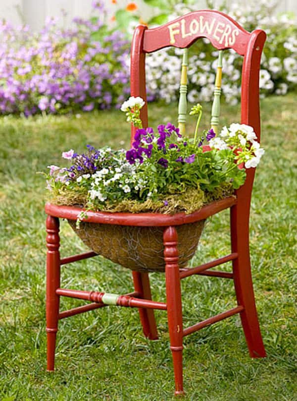 30 Cool Chair Planter Ideas for Home and Garden 6