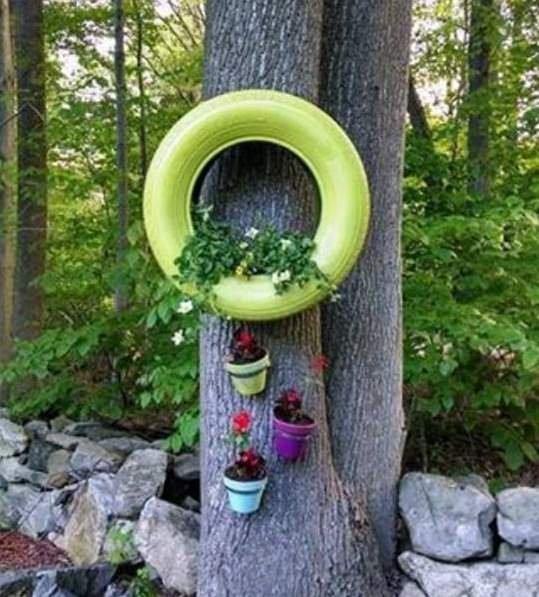 hanging tire planter