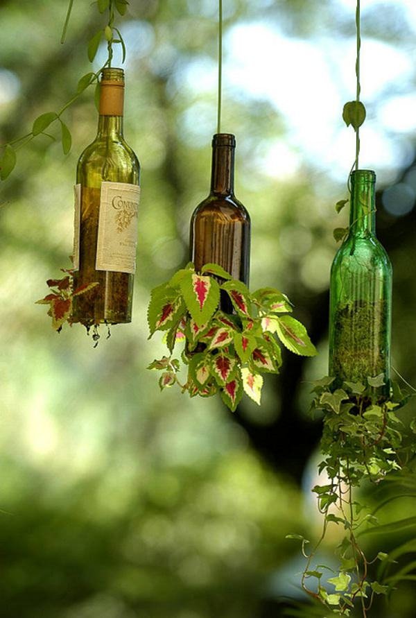 using wine bottles in the garden 21