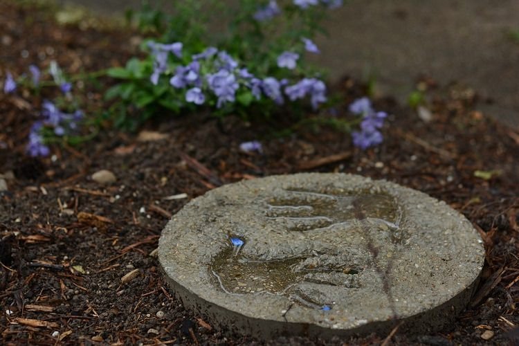 Stepping stone with children’s handprints