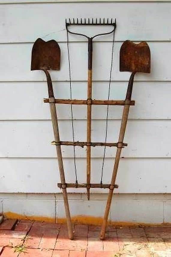 make-a-trellis-with-old-garden-tools