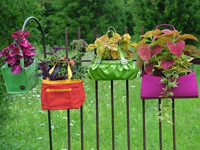 Colorful purses hanging garden