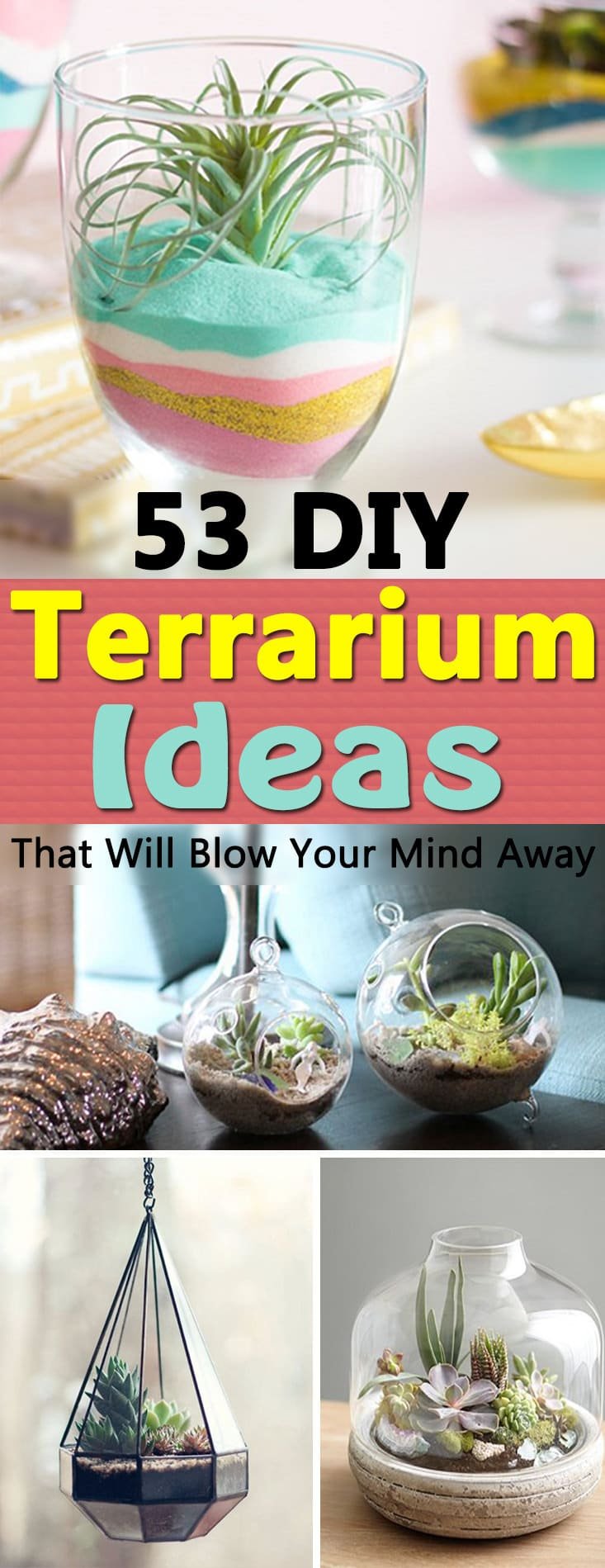 Make inexpensive homemade terrariums for your home and garden with these 53 DIY Terrarium Ideas available with tutorials!