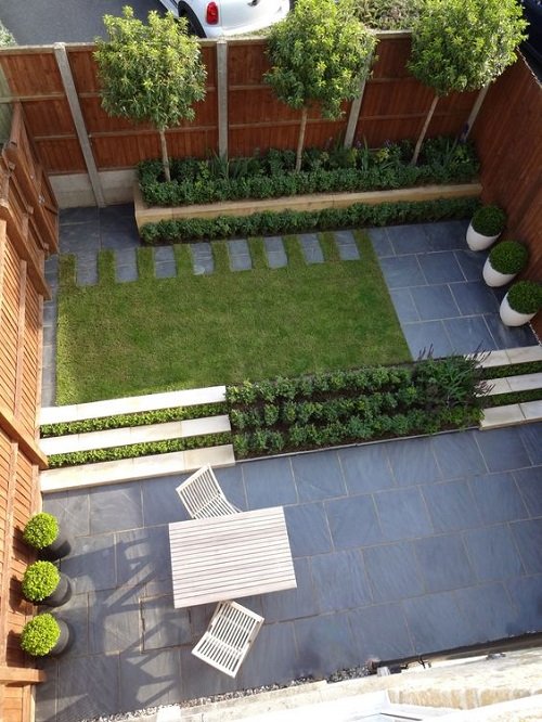 Tiles and Grass in city garden
