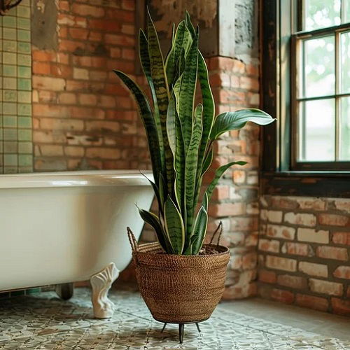 snake plant in bathroom