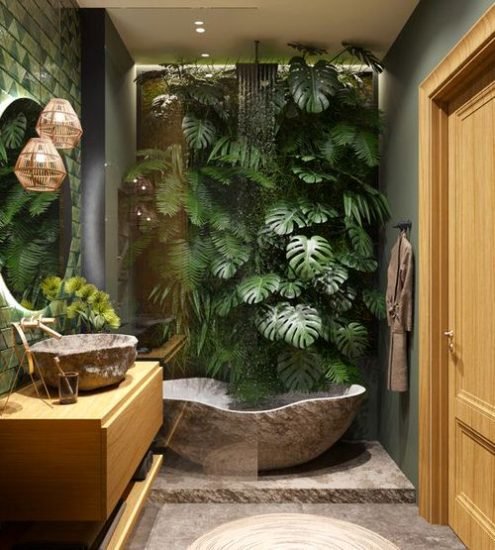 25 Luxurious Tropical Bathroom Design Ideas with Plants