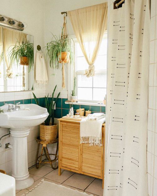  Shower Curtain, Bath Mat, and Handwoven Towels