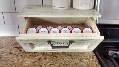 A drawer bin Spice rack