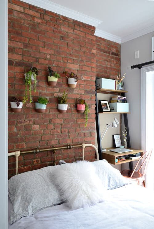 Brick Wall with Hanging Planters