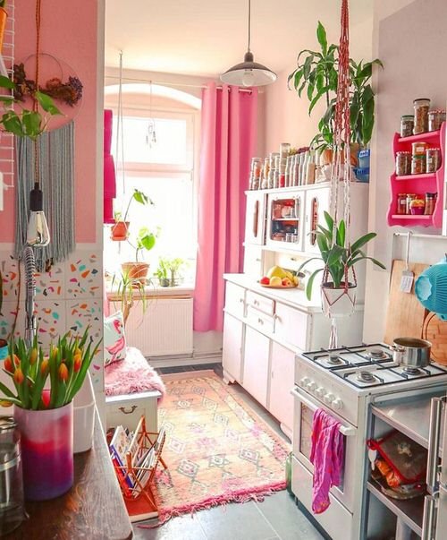 Beautiful Colorful Kitchen Ideas with Plants 11