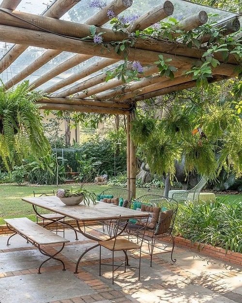 Patio surrounded by Hanging Vines
