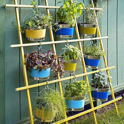 Vertical Hanging Tins DIY Porch Herb Garden Ideas