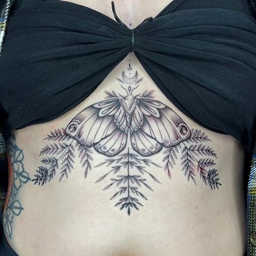 Butterfly and Leaves Plant Tattoo Ideas 