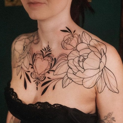 Shoulder Peony Plant stem Tattoo Ideas