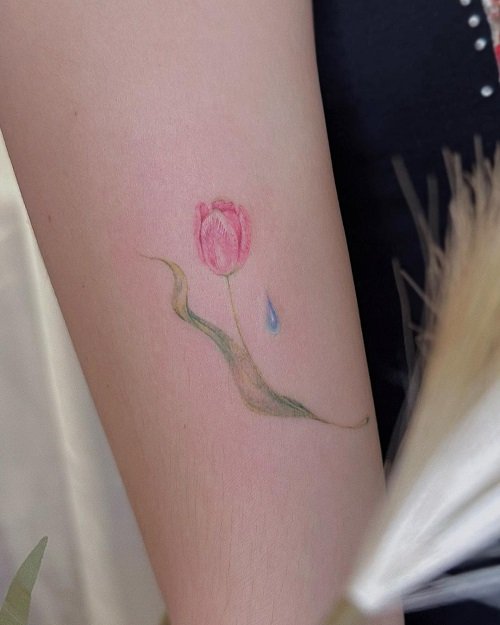 Pink Plant stem Tattoo ideas