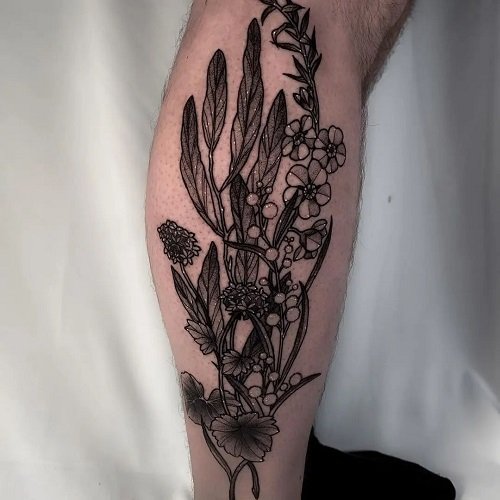 Tattoo uploaded by Tattoodo  Floral tattoo by Dzo Lama DzoLama  floraltattoos floral flower flowertattoos plants nature petals hand  illustrative linework dotwork color leaves roots leg  Tattoodo