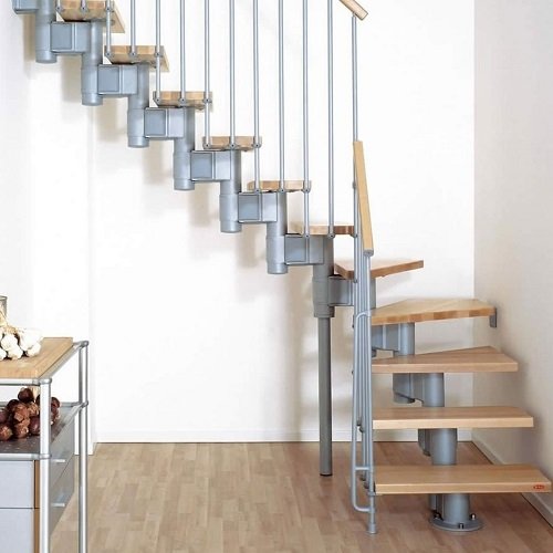 metal Frame Wooden Stair Ideas for Small Spaces 26