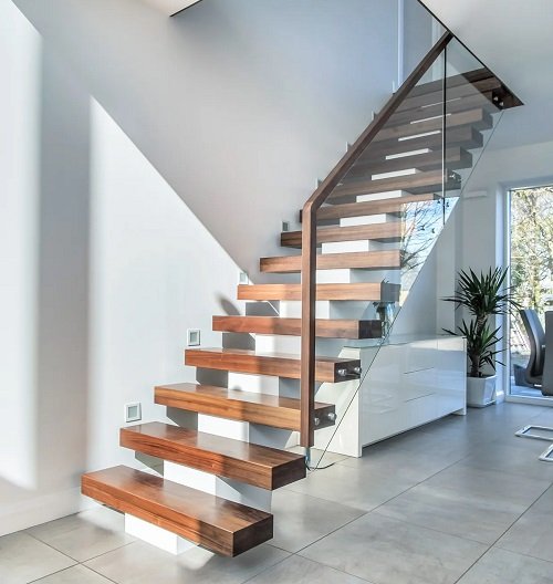 Walnut Treads Levitating  Staircase Ideas for Small Spaces
