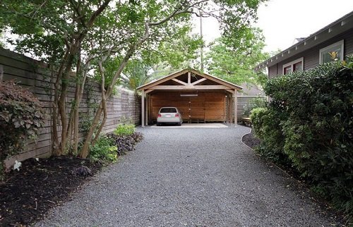 Gravel Driveway with Wooden Shed