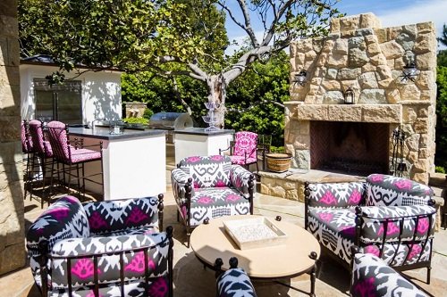 Outdoor Kitchen With Colored Furniture