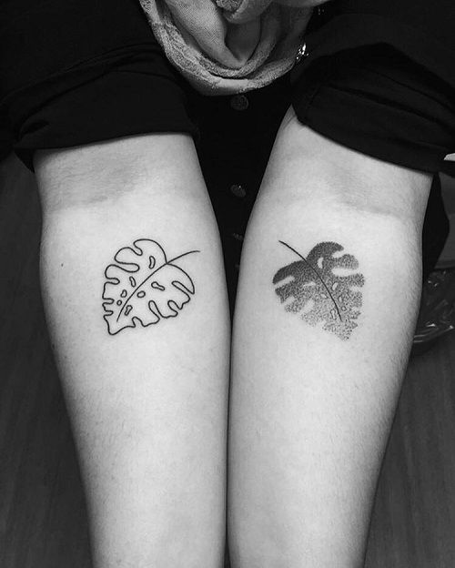 Monstera Outline and Imprint Tattoos