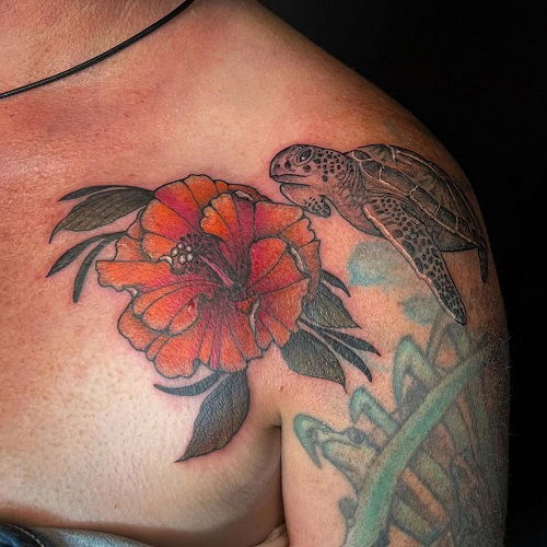 Hibiscus with a Turtle tattoo