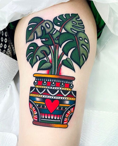 Intricate Planter with Monstera tattoo