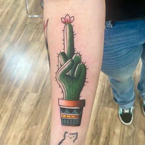 Cactus Flipping Off tattoo