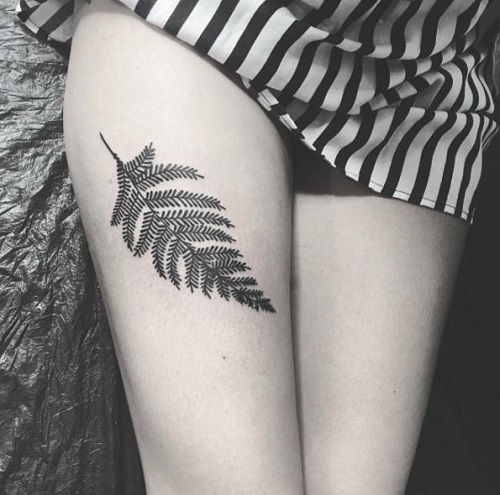 Fern Leaf on the Thigh tattoo
