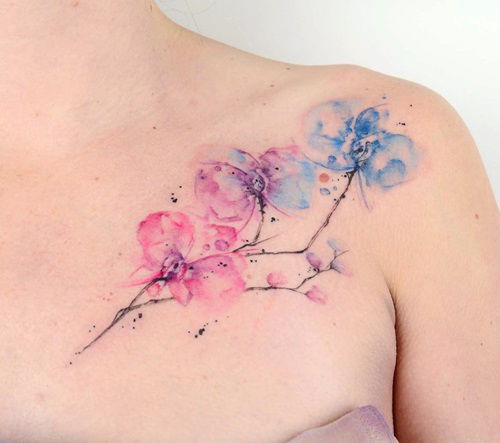 Watercolor Painting Orchid Tattoo