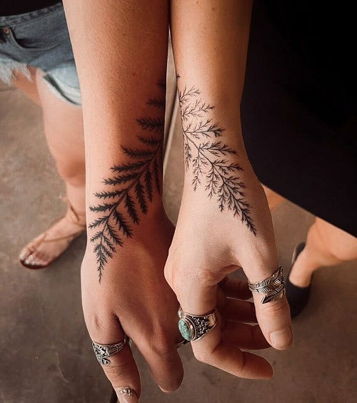 Matching Ferns Couple Tattoo Idea