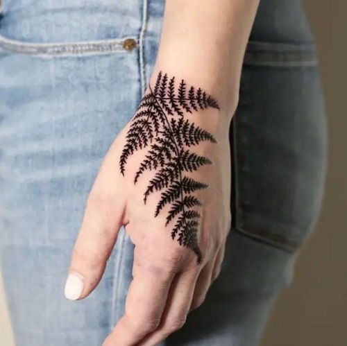 Fern Leaf Hand Ink tattoo