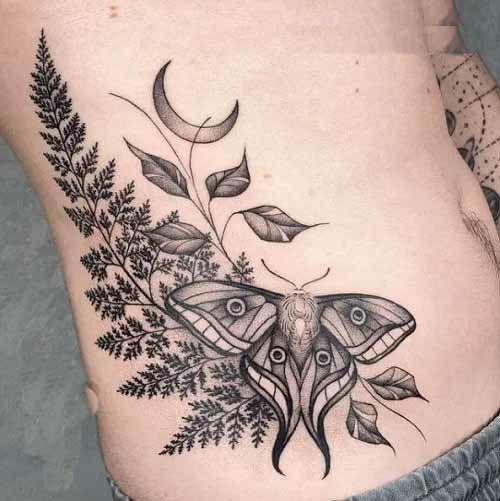 Fern and Luna Moth tattoo