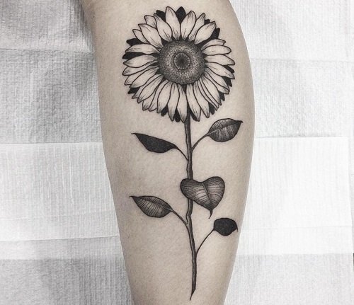 Black and white sunflower tattoo 14