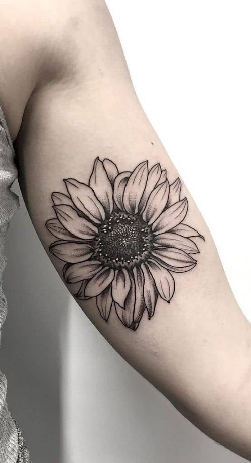 Black and white sunflower tattoo 8