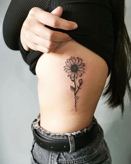 Black and white sunflower tattoo 5