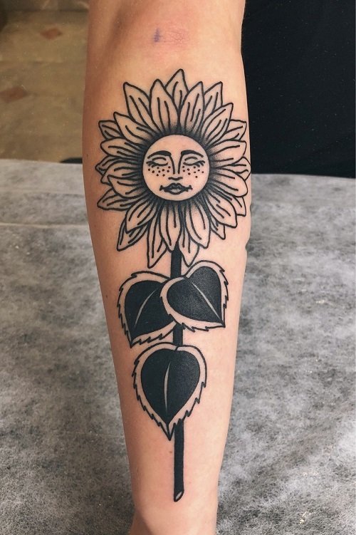 Black and White Sunflower Tattoo 16