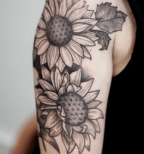 Black and White Sunflower Tattoo 22