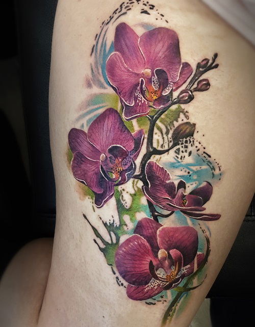 Thigh Orchid Tattoo Piece 