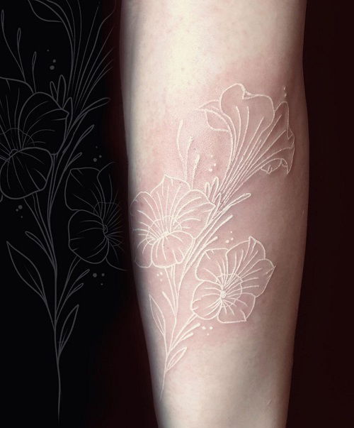 White Ink Petunia Outline tattoo