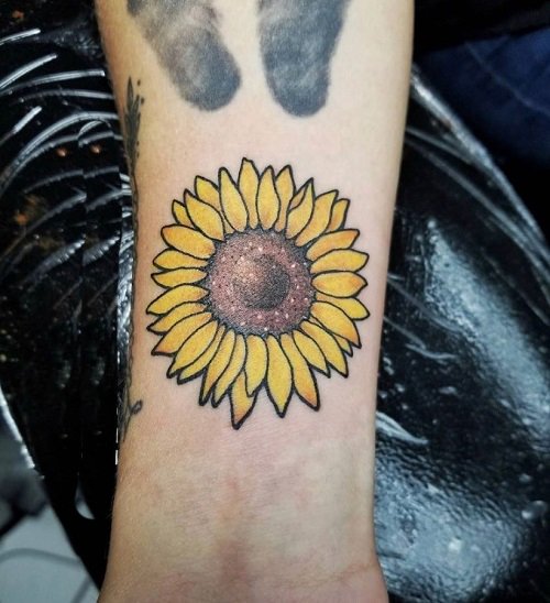 Sunflower on the Wrist Small Tattoo
