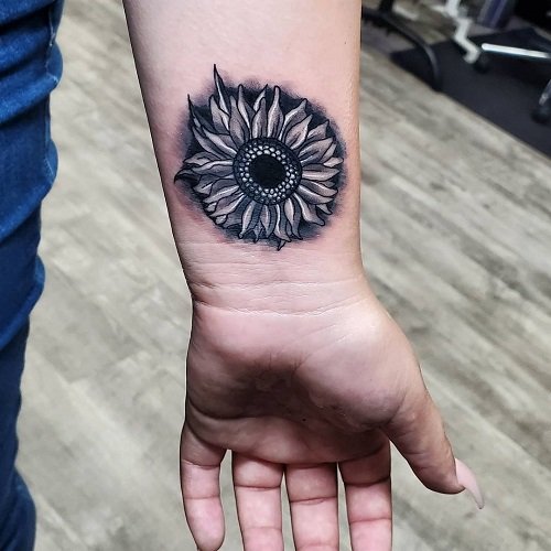 Realistic Black and White Sunflower Ink