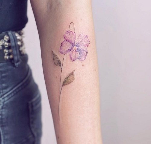 Handpoke Style Violet Flower for Birth Month