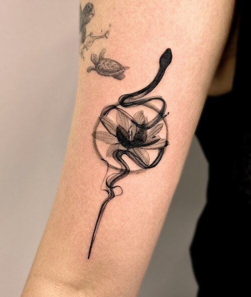 Dark Lotus with Snake Small Tattoo Idea