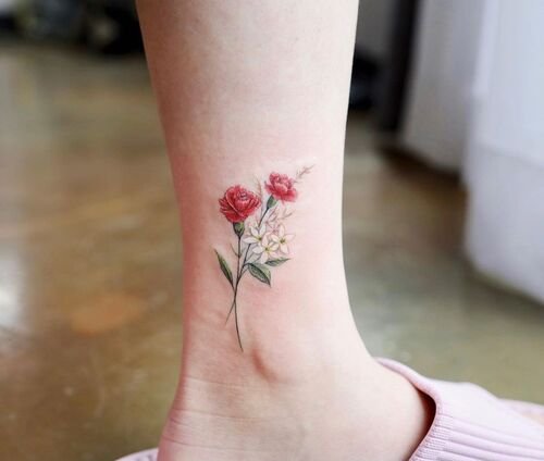 Watercolor Carnation on Ankle