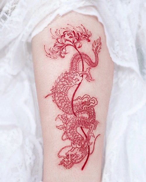Spider Lily and Dragon in Red Ink