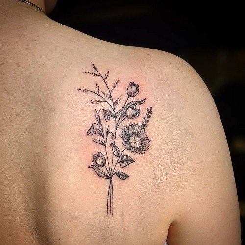 Sunflower, Snowdrop, and Tulips Combo tattoo