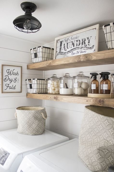 Rustic Farmhouse Laundry Sign and Shelves