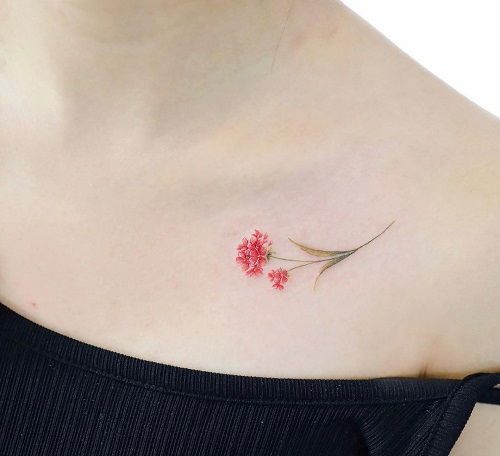 Red Flower on Collarbone
