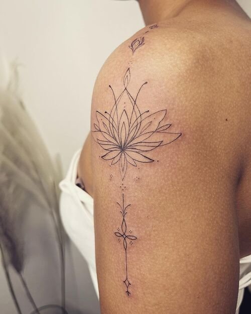 Fineline Lotus Shoulder Body Art tattoo ideas
